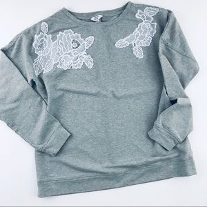 Popover Cutwork Top French Terry Floral Sweatshirt Small